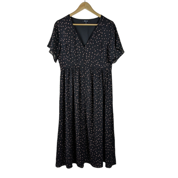 Madewell Womens Dress 4 Confetti Toss Black Short Flutter Sleeve Button Up Midi - Picture 1 of 12
